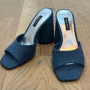 Nine West Excit Denim Heeled Slide Mules